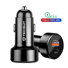  Techsuit - Prémium autós töltő (TE-P31) - USB QC3.0 18W, Type-C PD30W, összesen 48W, LED fény - Fekete