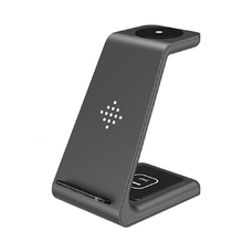  Techsuit - Vezeték nélküli töltőállomás 3in1 (T3) - Telefonhoz / AirPods-hoz / Galaxy Watch-hoz, 10W Type-C kábellel - Fekete