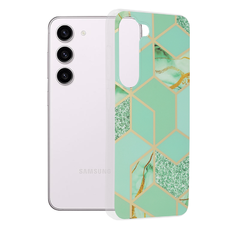  Techsuit - Márvány Sorozat - Samsung Galaxy S23 - Zöld Hatszög tok