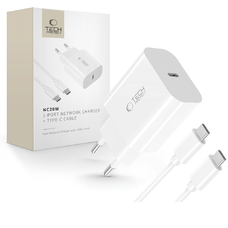 Tech-Protect Nc20w 1-portos hálózati töltő Pd20w + Type-C kábel fehér
