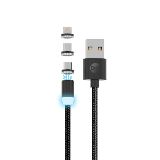 Forever Core 3 az 1-ben mágneses kábel USB - Lightning + USB-C + microUSB 1,0 m 2,5A fekete