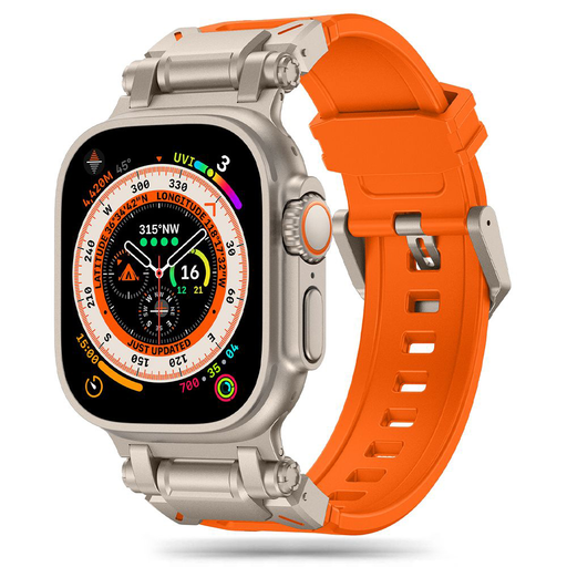  Techsuit - Óraszíj (W064) - Apple Watch 1/2/3/4/5/6/7/8/9/10/SE/SE 2/Ultra/Ultra 2 (42/44/45/46/49mm) - Titánium Ezüst Narancs