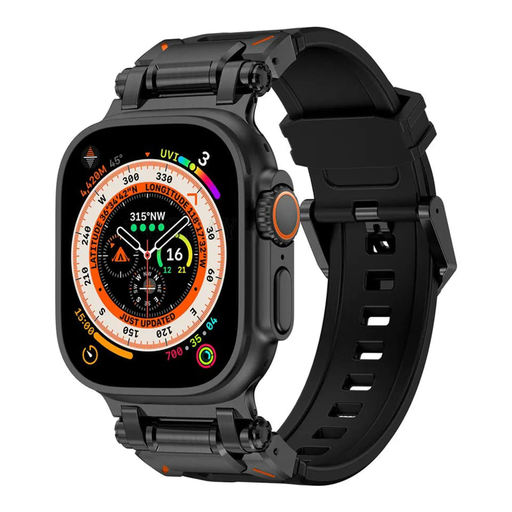  Techsuit - Óraszíj (W064) - Apple Watch 1/2/3/4/5/6/7/8/9/10/SE/SE 2/Ultra/Ultra 2 (42/44/45/46/49mm) - Fekete Titán