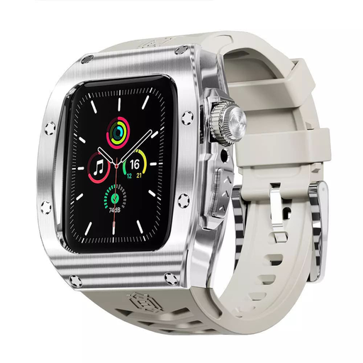 ShellBox - Vízálló IP68 + Óraszíj - Apple Watch 7 / 8 / 9 (45mm) - Ezüst tok ShellBox - Vízálló IP68 + Óraszíj - Apple Watch 7 / 8 / 9 (45mm) - Ezüst tok