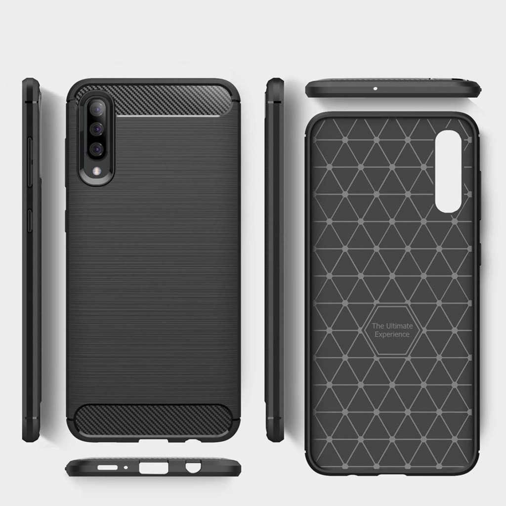  Techsuit - Szénszálas Szilikon - Samsung Galaxy A30s / A50 / A50s - Fekete tok - 7