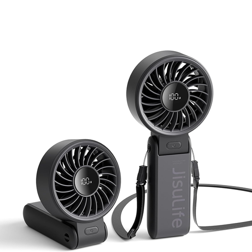  JisuLife - Prémium Kézi Ventilátor (Life7) - LED Digitális Kijelzővel, 3600mAh, 5 Szélerősség - Fekete