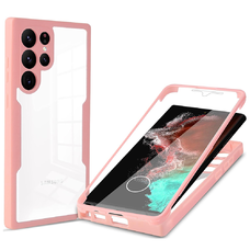  Techsuit - ColorVerse 360 Sorozat + Képernyővédő - Samsung Galaxy S22 Ultra 5G - Rózsaszín tok