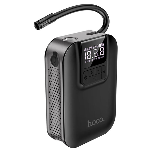  Hoco - Autós légkompresszor (S53) - Okos, hordozható bicikli és motorkerékpár gumiabroncs felfújáshoz LED fénnyel, 5000mAh, 3,5 bar - Fekete