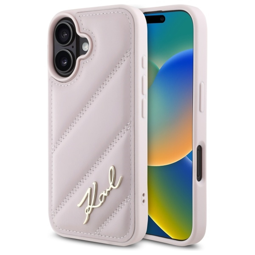 Karl Lagerfeld - Átlós steppelt (KLHCP16SPQDSMGP) - iPhone 16 - Rózsaszín tok Karl Lagerfeld - Átlós steppelt (KLHCP16SPQDSMGP) - iPhone 16 - Rózsaszín tok