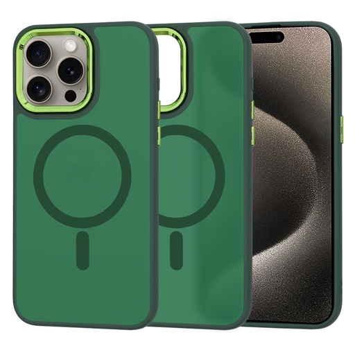  Techsuit - HaloFrost MagSafe Sorozat (Zöld Kamera Keret) - iPhone 15 Pro Max - Éjféli Zöld tok