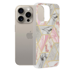  Techsuit - Márvány Széria - iPhone 15 Pro Max - Rózsaszín Hex tok