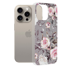  Techsuit - Márvány Sorozat - iPhone 15 Pro Max - Ruth Szürke Virágzása tok