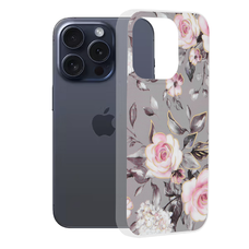  Techsuit - Márvány Sorozat - iPhone 15 Pro - Ruth Szürke Virágzása tok