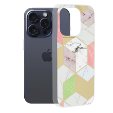  Techsuit - Márvány Sorozat - iPhone 15 Pro - Lila Hex tok