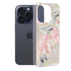  Techsuit - Márvány Sorozat - iPhone 15 Pro - Rózsaszín Hex tok