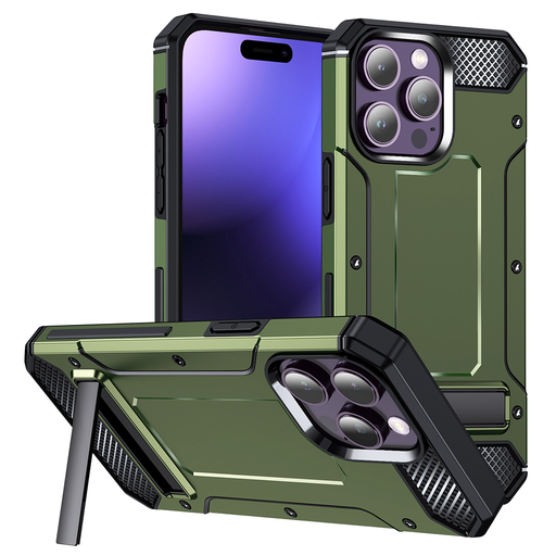Techsuit - Hibrid Páncél Kitámasztó - iPhone 15 Pro - Zöld tok Techsuit - Hibrid Páncél Kitámasztó - iPhone 15 Pro - Zöld tok