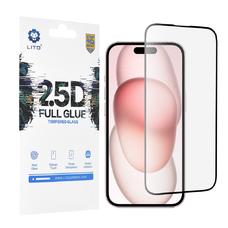  Lito - 2.5D Teljes Ragasztós Üveg - iPhone 15 - Fekete üvegfólia