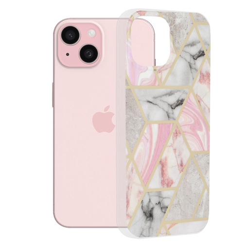 Techsuit - Márvány Sorozat - iPhone 15 - Rózsaszín Hatszög tok Techsuit - Márvány Sorozat - iPhone 15 - Rózsaszín Hatszög tok