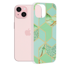 Techsuit - Márvány Sorozat - iPhone 15 - Zöld Hex tok