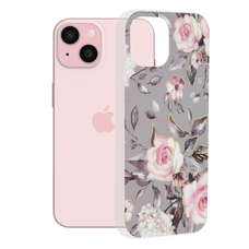  Techsuit - Márvány Sorozat - iPhone 15 - Ruth Szürke Virágzása tok