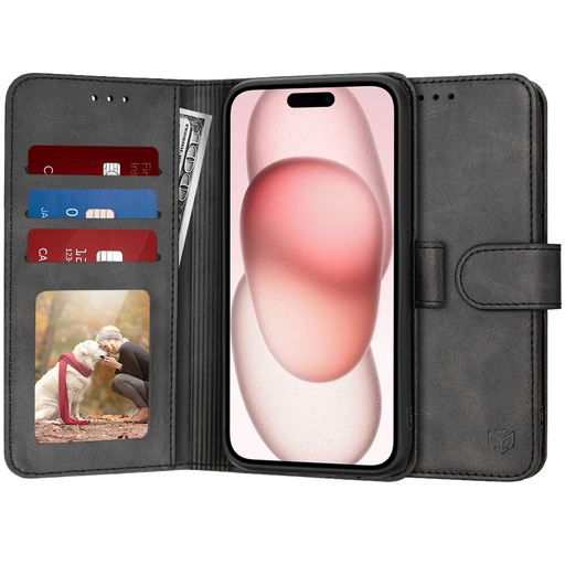 Techsuit - Napló könyv - iPhone 15 - Fekete tok Techsuit - Napló könyv - iPhone 15 - Fekete tok