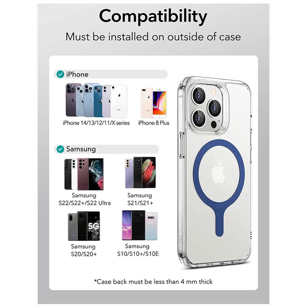  Samsung és iPhone Kék ESR HaloLock adapter (2 darab) - Kompatibilis a MagSafe vezeték nélküli töltéssel, univerzális telefontartó gyűrű - 7