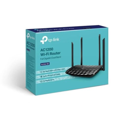 TP-LINK Router Archer A6 AC1200 Vezeték nélküli 802.11ac/1200Mbps LAN/WAN Fekete EU