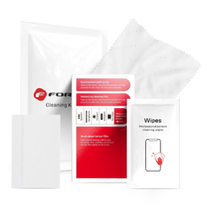 FORCELL - tisztítókészlet LCD-khez 4 az 1-ben (nedves és száraz kendő, karcolás elleni kártya, por eltávolító matricák)