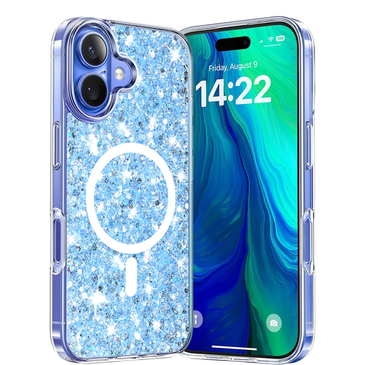 Techsuit - Csillogó Glitter MagSafe - iPhone 16 Plus - Kék tok Techsuit - Csillogó Glitter MagSafe - iPhone 16 Plus - Kék tok