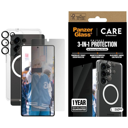 CARE by PanzerGlass 3 az 1-ben tok + Privacy üvegfólia + Lencsevédő Samsung Galaxy S25 Ultra CARE by PanzerGlass 3 az 1-ben tok + Privacy üvegfólia + Lencsevédő Samsung Galaxy S25 Ultra