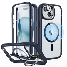  ESR - Armor Tough Kitámasztós HaloLock + Képernyővédő - iPhone 15 Plus - Átlátszó Sötétkék tok
