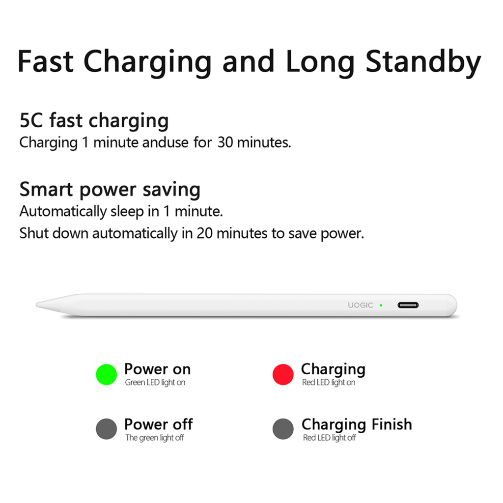  Techsuit - Stylus Toll (AC10-CP) - iPadhoz, Bluetooth, Type-C, Palm Rejection, Tilt Pressure Sense, 130mAh, 5V, 0.2A - Fehér - 5