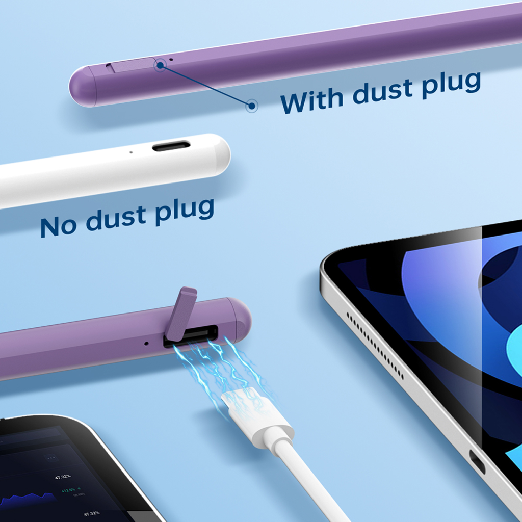  Techsuit - Stylus toll (AC10SH) - iPadhez, Bluetooth, Type-C, 125mAh, tenyérrejtés, cserélhető Apple hegy - Nyugalom Kék - 3