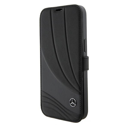 Mercedes Bőr Hullámmintás iPhone 15 Pro tok - Fekete tok Mercedes Bőr Hullámmintás iPhone 15 Pro tok - Fekete tok