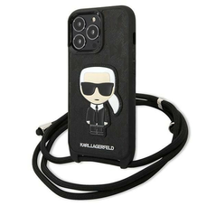 Karl Lagerfeld Bőr Monogram Patch és Zsinór Ikonikus Tok iPhone 13 Pro / 13 - Fekete tok