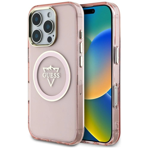 Guess IML Metal Mountain Logo MagSafe iPhone 16 Pro tok - Pink Guess IML Metal Mountain Logo MagSafe iPhone 16 Pro tok - Pink