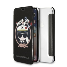 Karl Lagerfeld Signature Glitter fliptok iPhone X/XS - Fekete