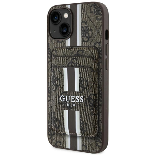 Guess 4G Stripes tok Magsafe pénztárcával iPhone 15 barna tok Guess 4G Stripes tok Magsafe pénztárcával iPhone 15 barna tok