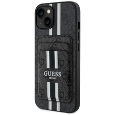 Guess 4G Csíkos tok Magsafe pénztárcával iPhone 15-höz fekete tok