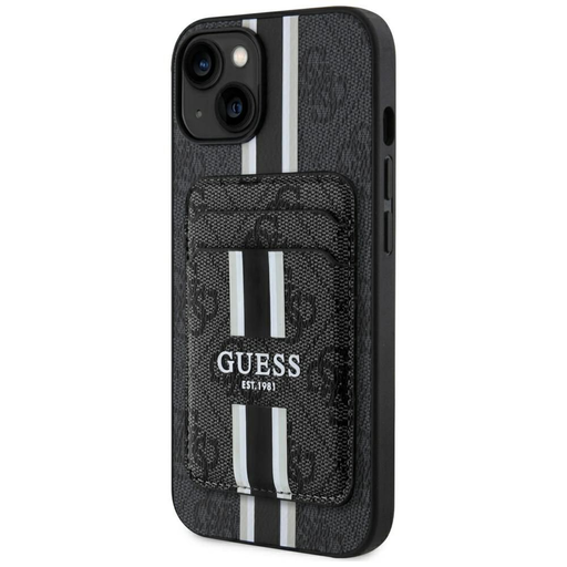Guess 4G Csíkos tok Magsafe pénztárcával iPhone 15-höz fekete tok Guess 4G Csíkos tok Magsafe pénztárcával iPhone 15-höz fekete tok