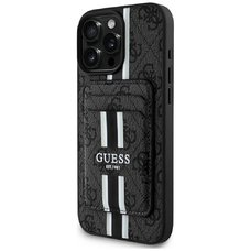 Guess 4G Stripes tok Magsafe pénztárcával iPhone 16 Pro Max fekete tok