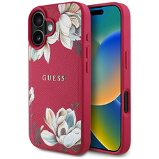 Guess Grained Printed Flower Pattern MagSafe tok iPhone 16-hoz fukszia