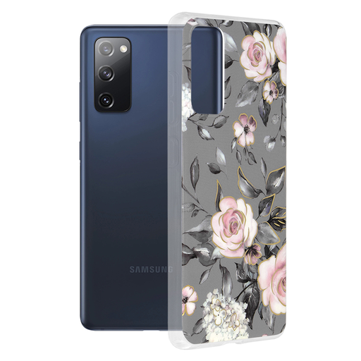  Techsuit - Márvány Széria - Samsung Galaxy S20 FE 4G / S20 FE 5G - Ruth Virágzása Szürke tok