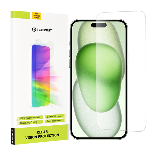  Techsuit - Tiszta látás üveg - iPhone 15 Plus / iPhone 15 Pro Max / iPhone 16 Plus - Átlátszó üvegfólia