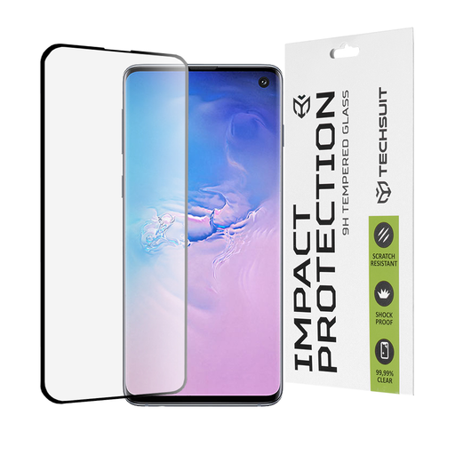  Techsuit - 111D Teljes Borítású / Teljes Ragasztású Üveg / 3D Ívelt Kijelző - Samsung Galaxy S10 - Fekete üvegfólia