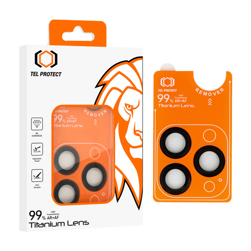 Edzett üveg Tel Protect Titanium Lens 99% AR kamerára iPhone 15 Pro/15 Pro Max fekete (lencse 3 db) üvegfólia Edzett üveg Tel Protect Titanium Lens 99% AR kamerára iPhone 15 Pro/15 Pro Max fekete (lencse 3 db) üvegfólia