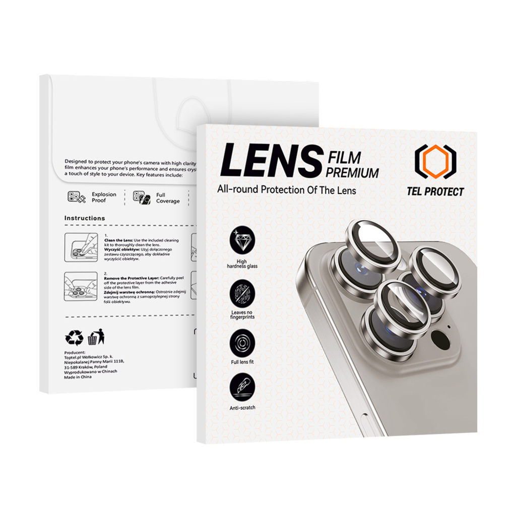 Tempered glass Tel Protect 3D Kamera védő üvegfólia iPhone 16 Pro/16 Pro Max titán (3 darab lencse) üvegfólia - 13