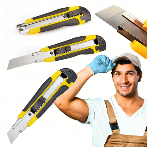 Kárpitos kés cserélhető törhető pengével 18 cm RC-K-790 fekete sárga Kárpitos kés cserélhető törhető pengével 18 cm RC-K-790 fekete sárga