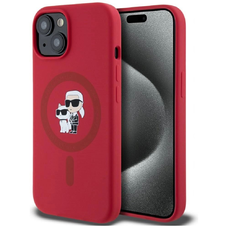 Karl Lagerfeld Szilikon Karl&Choupette Fejek Gyűrűs MagSafe iPhone 15 Tok - Piros