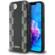 DKNY Bőr Kockás Mono Minta MagSafe iPhone 16e Tok - Fekete